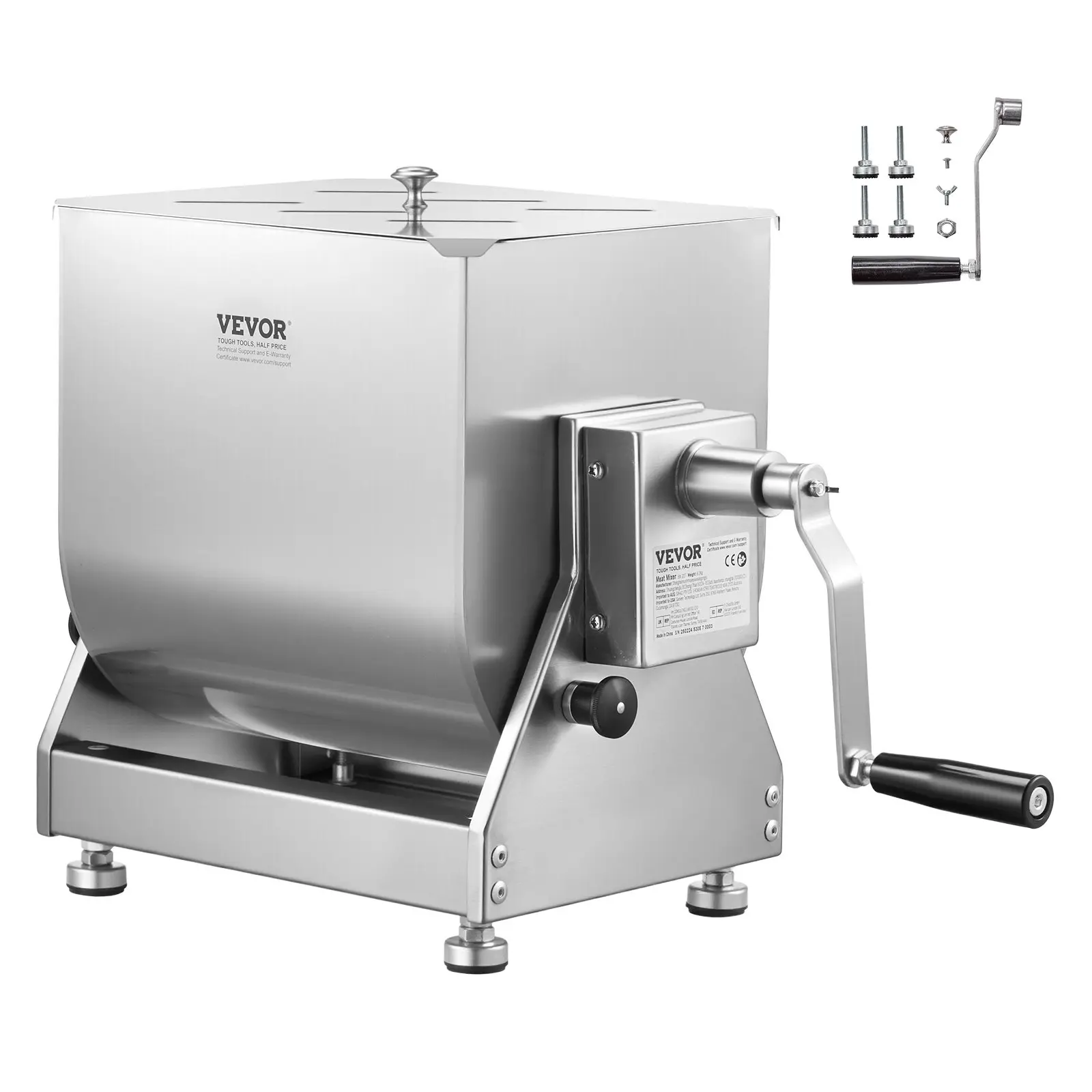 VEVOR Manual Meat Mixer, 40L Tilt Tank Meat Processing Equipment(Mixing Max 40L for Meat), Stainless Steel Meat Mixer, Sausage Mixer Machine with Lid Handle Gear Reducer, Ground Beef Hand Mixer