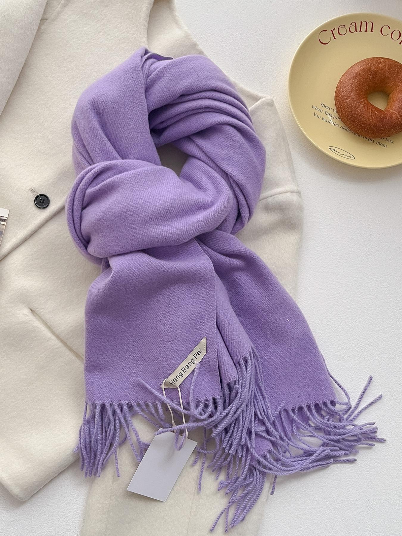 Solid Color Fringe Trim Design Scarf, Casual Soft Warm Shawl for Daily Wear, Fashion Accessories for Women & Girls