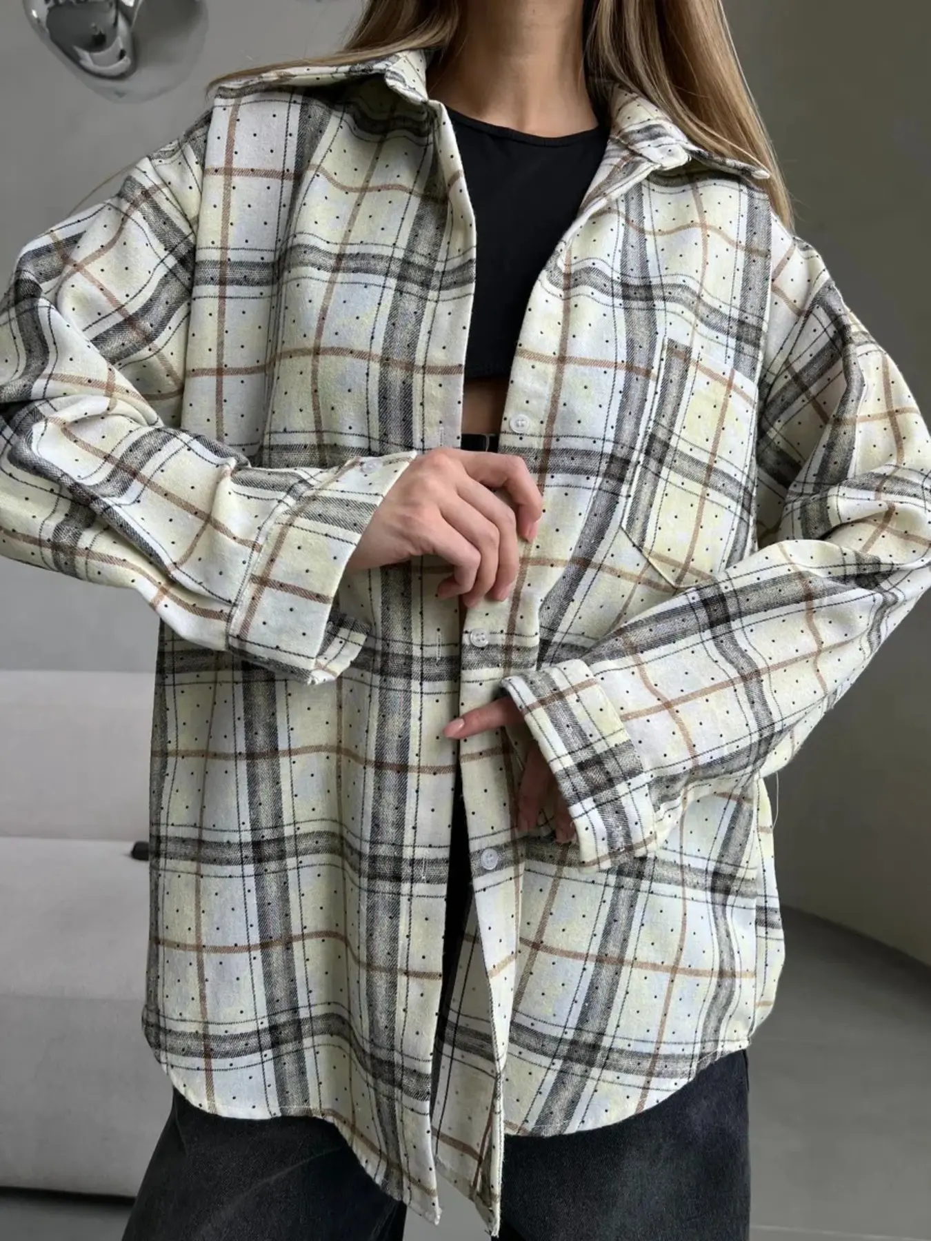 American Vintage Plaid Shirt, Loose Fit Long Sleeve, Casual Layered Open Cardigan, Comfortable and Stylish, Perfect for Daily Wear