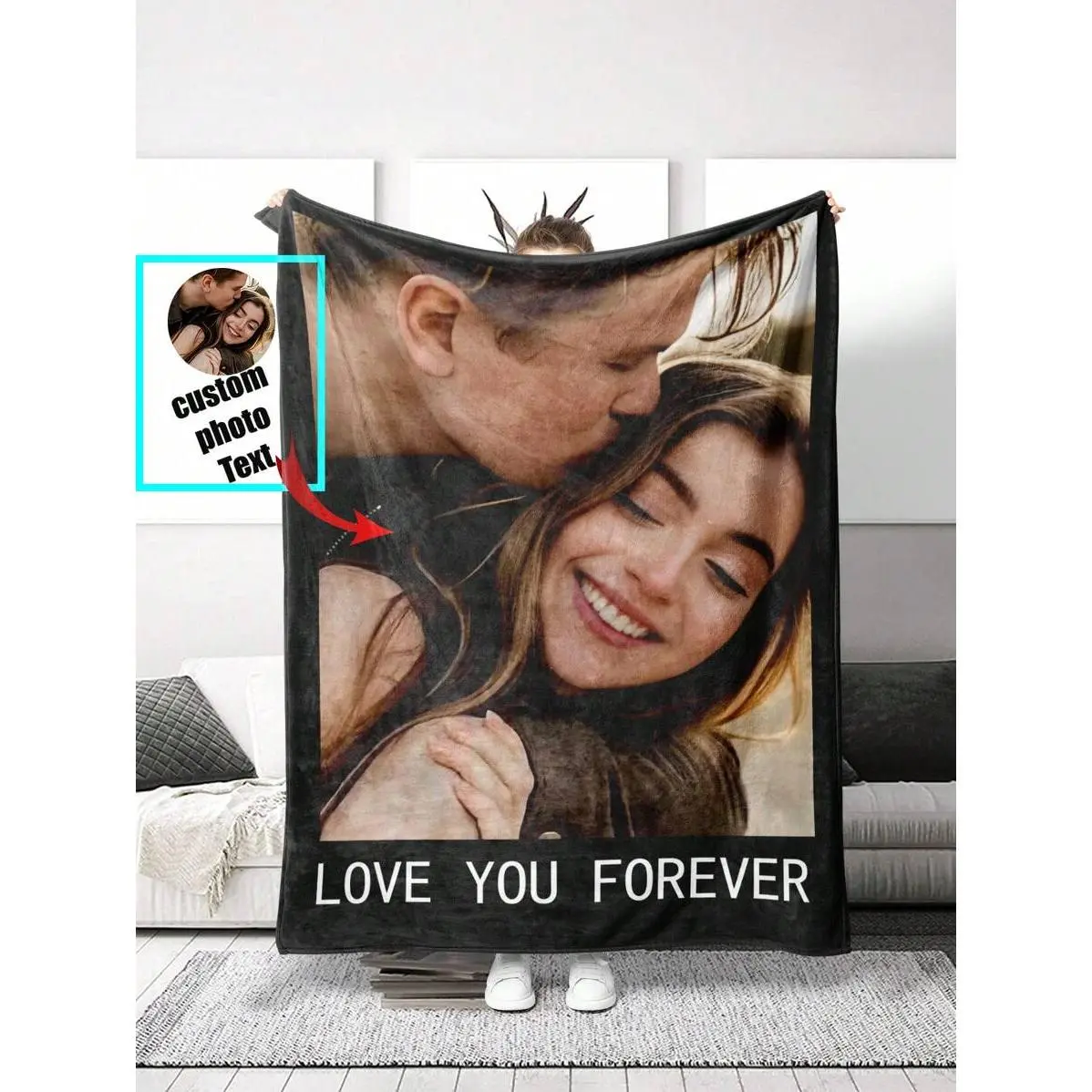 1pc Customized Flannel Fabric Blanket - Personalized Photo Print, Wrinkle Resistant, Durable, Fade Resistant, Lightweight Soft, Modern, Washable Breathable, Bed/Sofa Use, All-Season Warm, 2026 Graduation Gifts Adults