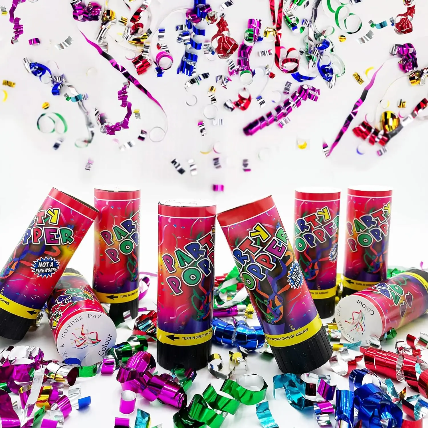 Festive & Party Supplies 8-Pack Compact PE Material Spring-Action Confetti Poppers Cannons, Multicolor Set for Weddings, Party Events