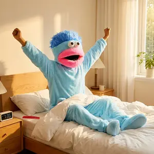 Blue Funny Onesie Set, Monster Shape Soft Loose Hooded Long Sleeve Flannel Pajamas, Home and Party Casual Wear, Cozy Wear, 3 Piece Set Includes Sleepwear + Comb + Shoes, Loungewear
