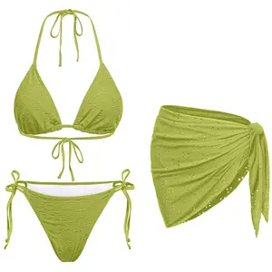 Daci Women Three Piece Bikini Sets - Sexy String Triangle Swimsuits Halter Bathing Suits with Cover Up DealsForYouDays