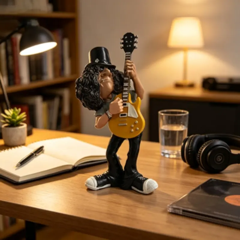 Retro Rock Star Resin Sculpture Cool Guitar Player Bobblehead Style Music Art Craft Desktop Display Decor Man Cave Bedroom Gift for Guitar Lovers Teen Boys Home Decor Sculptures