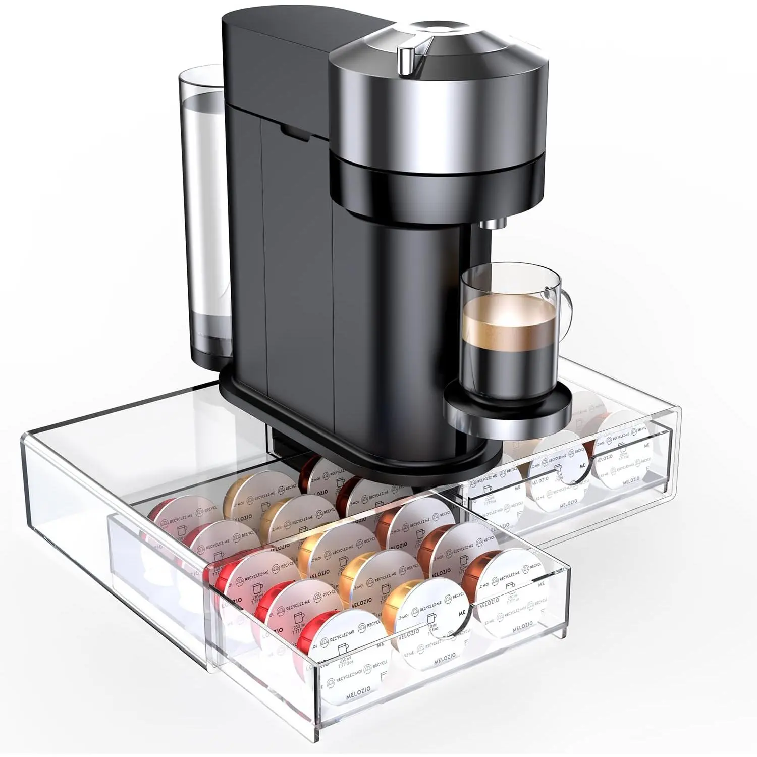 Compact Clear  Coffee Pods Drawer Organizer Compatible with  Vertuo Pods, Easy to See the  Capsules Options, Smooth Pull-Out, Holds 30 Capsules for Small Countertop