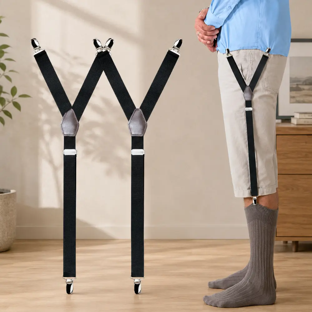 Shirt Stays for Men Adjustable Elastic Shirt Holder Straps Non Slip Clip Garters Keep Dress Shirt Tucked In All Day Anti Ride Up Support System 1 Pair Formal Work Uniform Everyday Use Secure Fit Stability