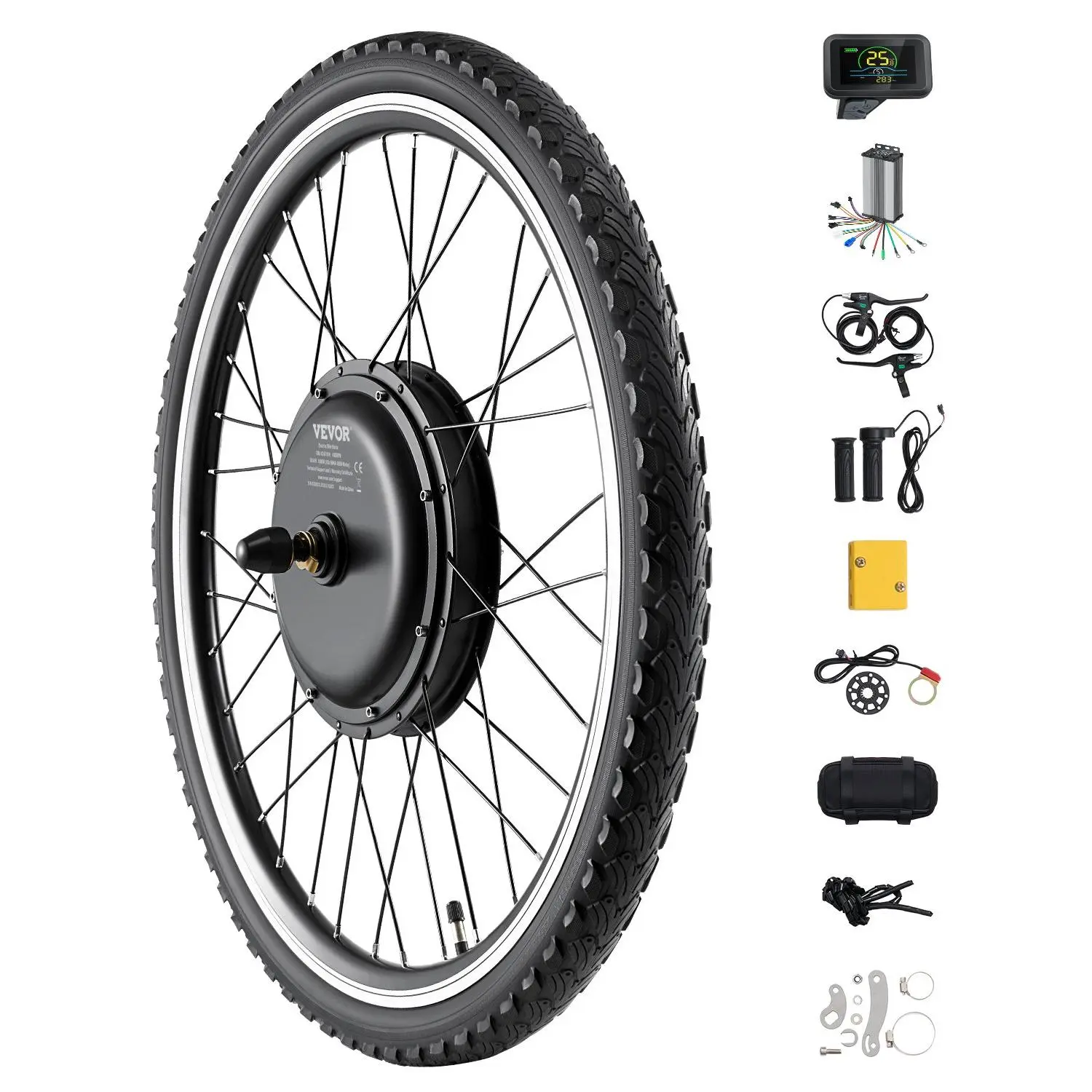 【DealsForYouDays】VEVOR 1000W Electric Bike Conversion Kit, 48V 420rpm 26" Front Wheel E-Bike Hub Motor Kit with Upgraded Speed Controller, Throttle Grip Kit, LCD Display, and PAS System for Road Bike