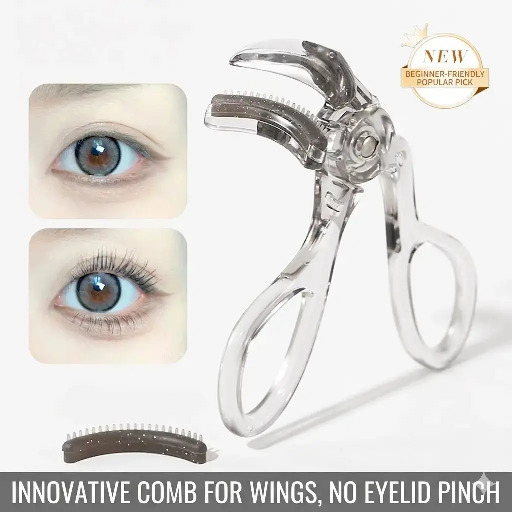Large Handle Eyelash Curler with Comb, a No-Pinch Beauty Products Tool for Curling Lashes - Universal Fit for Sensitive, Monolid & Hooded Eyes, Eye Lash Curler