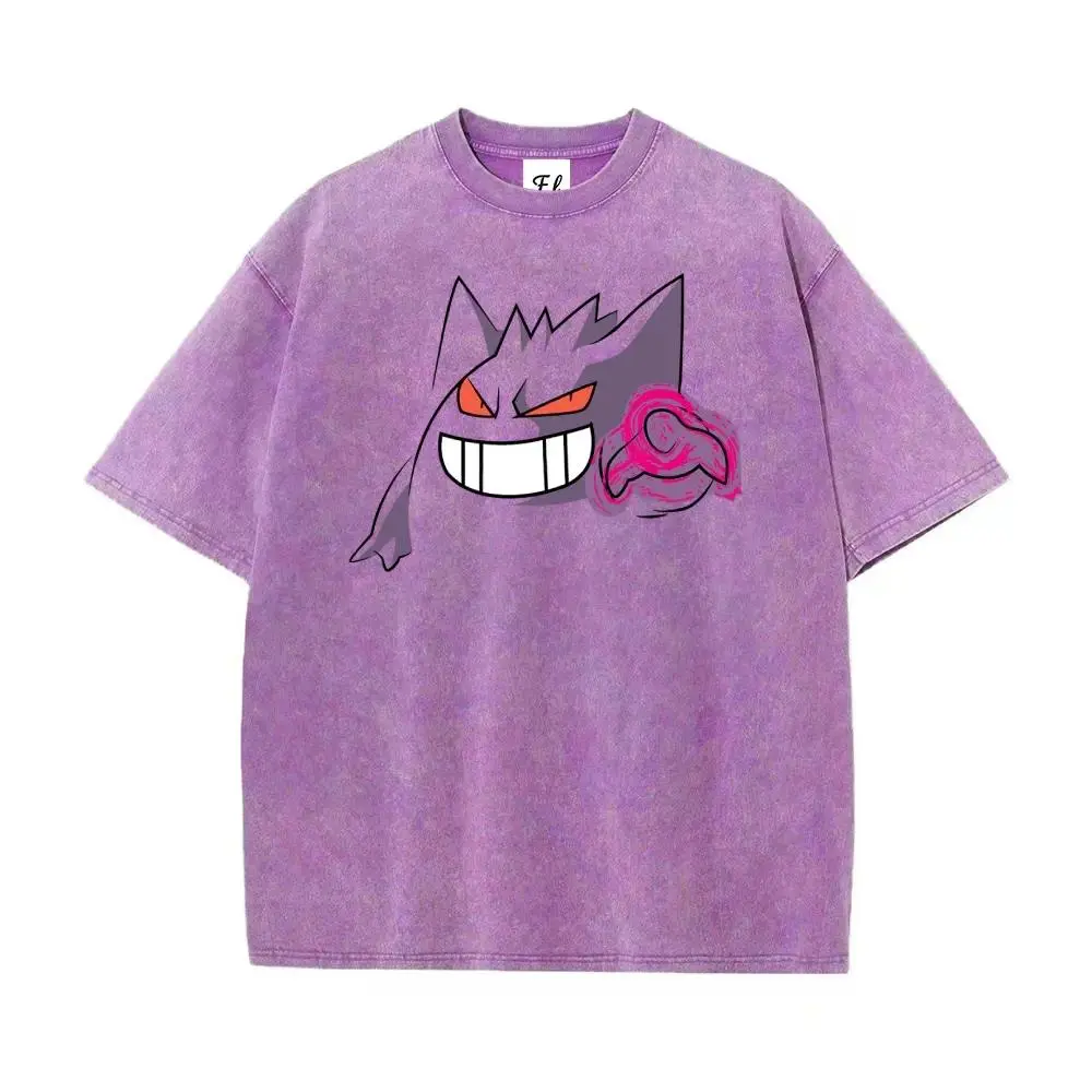 Retro Gengar Shadow Claw Vintage Washed Cotton Graphic Tee - Unisex Oversized Loose Stretch Round Neck Short Sleeve Multi-Size Harajuku Streetwear Top for Men & Women | Sports Tops | TikTok Shop Deals
