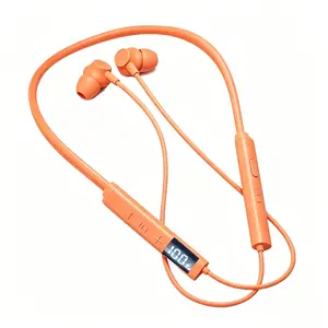 Orange Silicone Neckband Bluetooth 5.4 Earbuds for Couriers & Warehouse Workers | Safety‑Orange,72H Playtime, LED Display, IPX4 Sweat‑Rain‑Proof, Glove‑Friendly Buttons for Blue‑Collar Long‑Shift Work