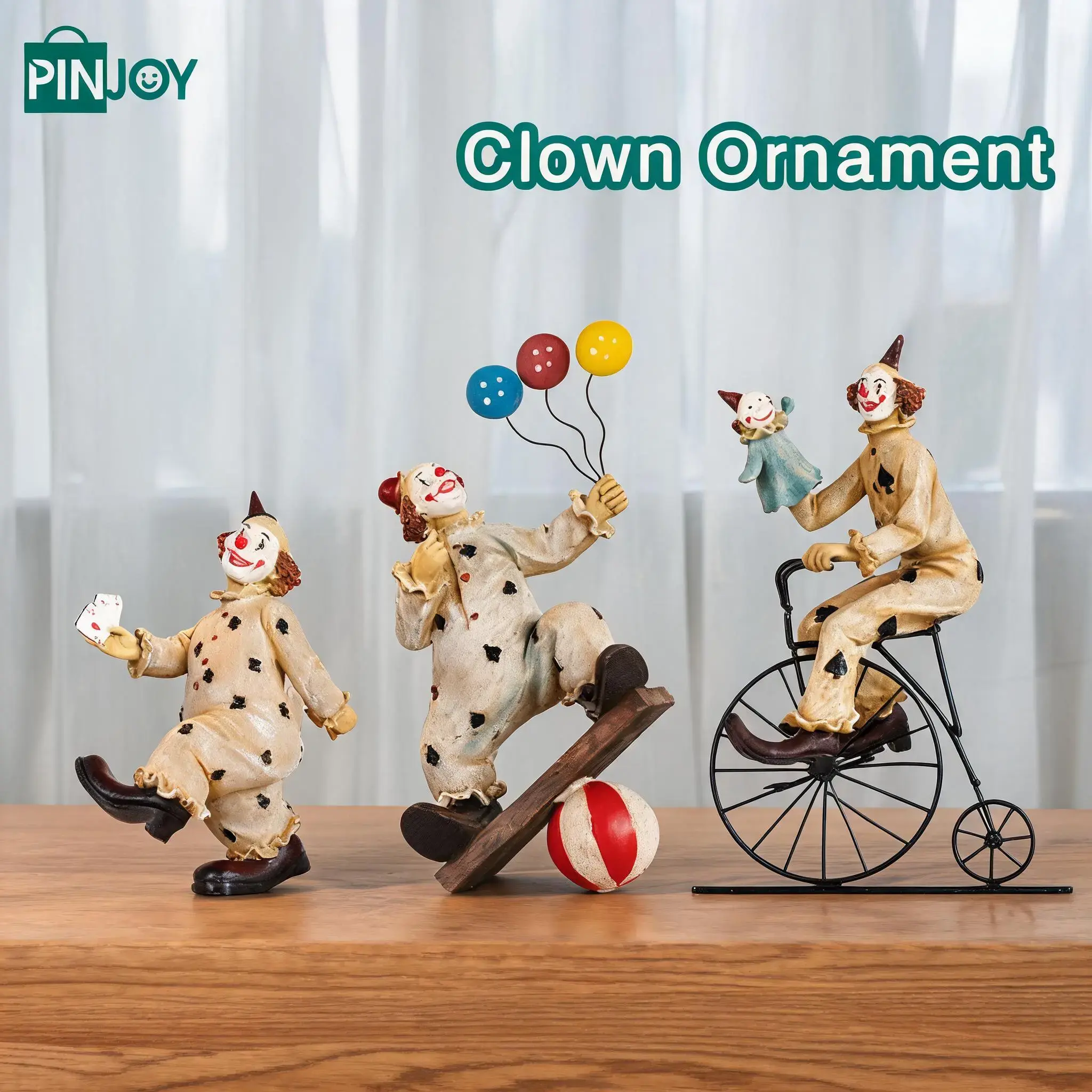 Circus clown figurine, Decorative Figurines, creative home decor, tabletop accessory, festive and cute decoration, Resin Figure, Decorative Piece