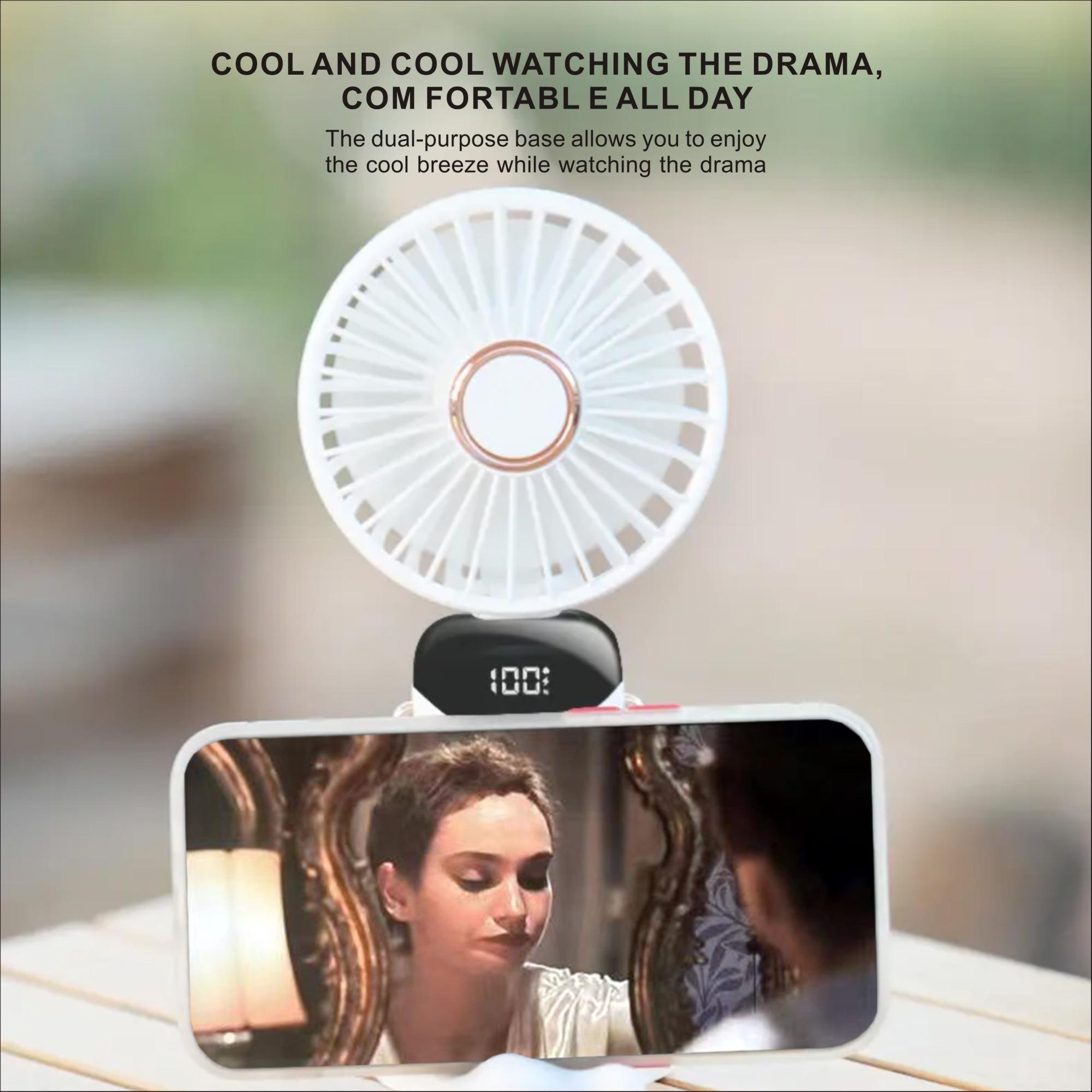Handheld Turbo Fan with Phone Holder, Handheld Cooling Fan Folding Fan Usb Rechargeable Fan with Digital Display, Silent Fan for Outdoor Travel Office, Portable Multifunction Mini Fan, Cordless Oscillating Fan, Usb Powered Fan