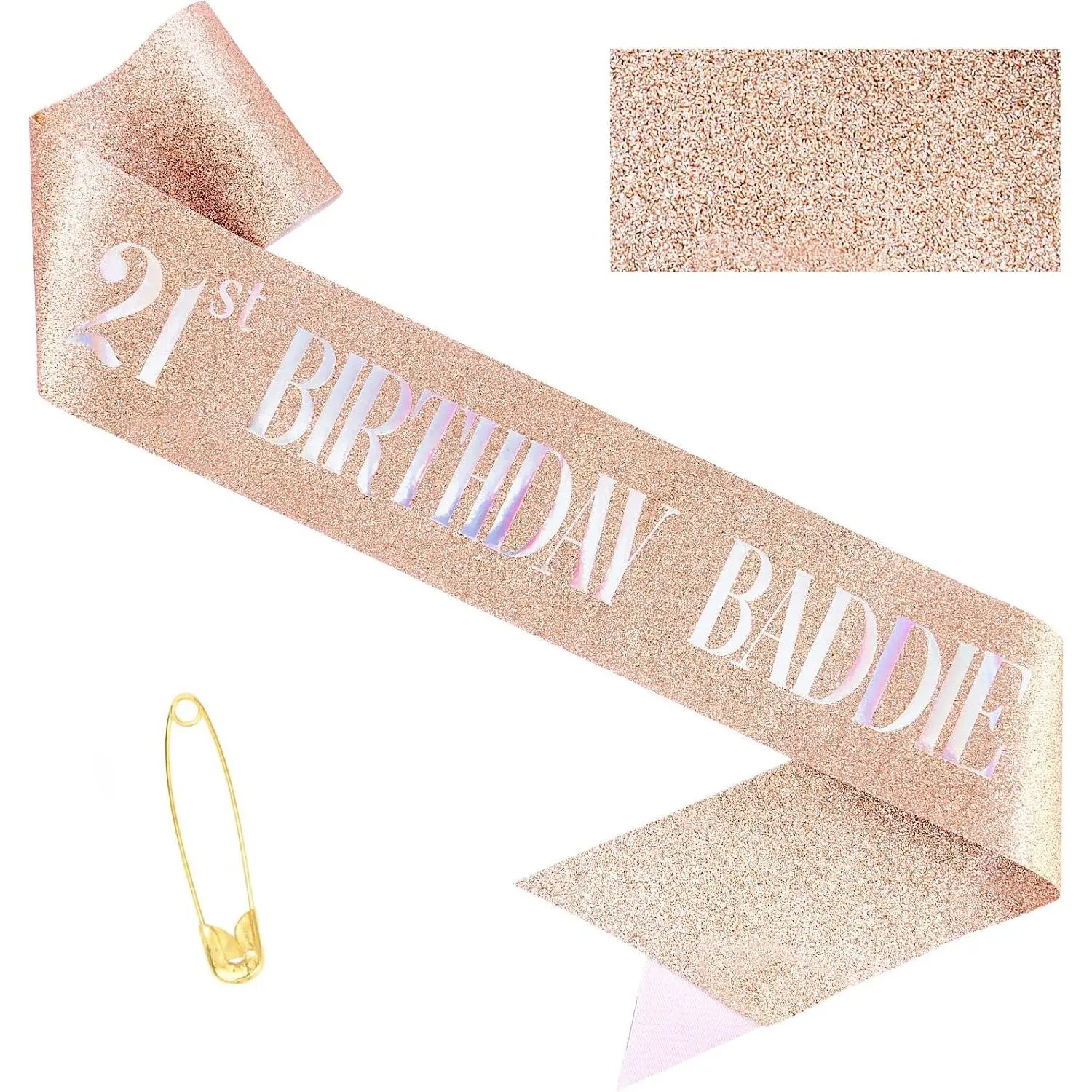 21st Birthday Baddie Sash - Glitter with Colorful Foil Birthday Sash for Women and Men