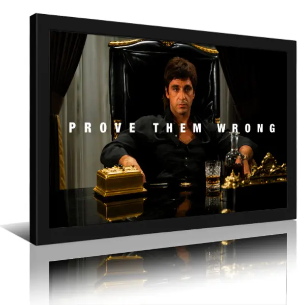 Scarface Tony Montana Motivational Framed Canvas Wall Art, Bold Gangster Boss Quote Ready-to-Hang Canvas Print with Wood Frame for Man Cave, Coffee Nook, Home Office, Bedroom Decor, Hustle Wall Decoration, Gift for Men black aluminum