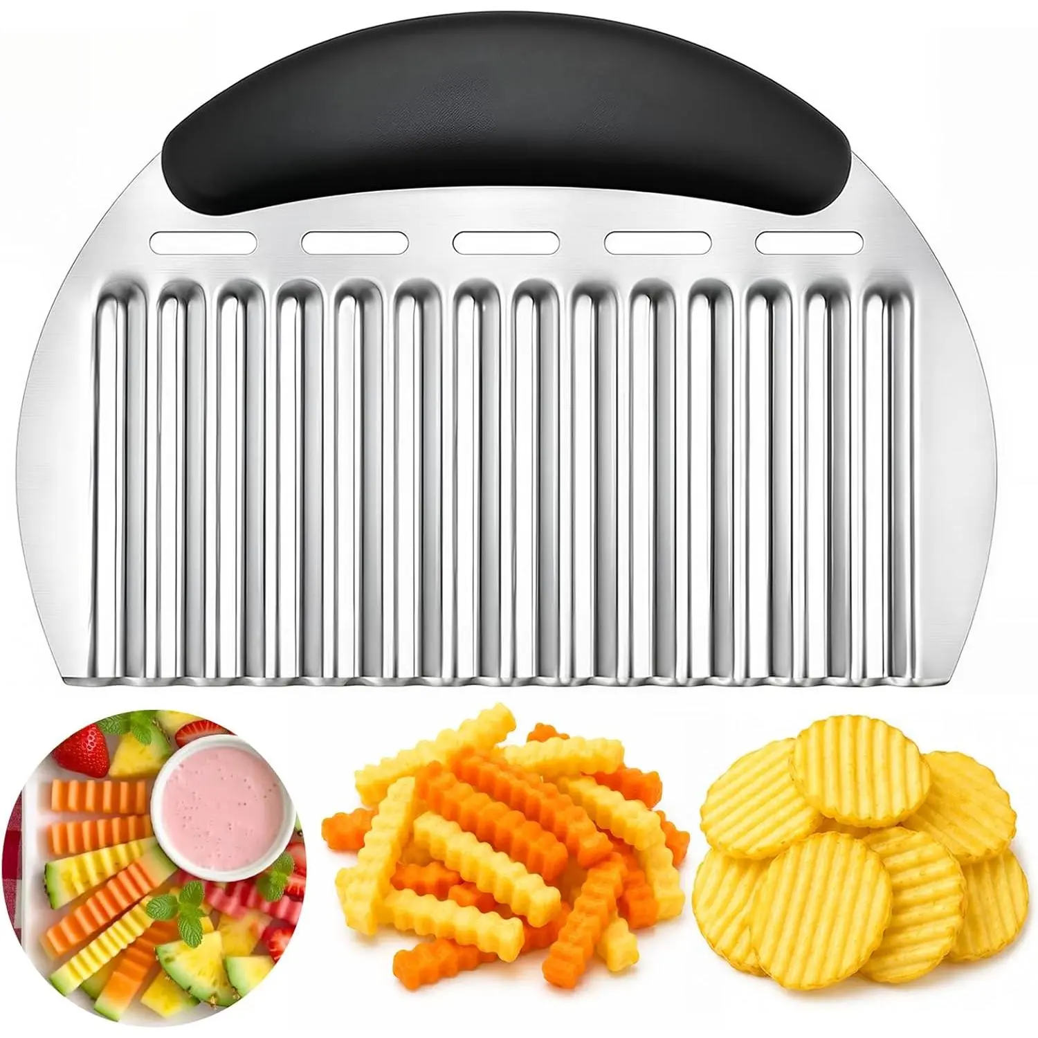 Large Crinkle   Fry , Stainless Steel Wavy Slicer | Large Crinkle  Slicer Wavy , Crinkle  Chopping Tools with Handle