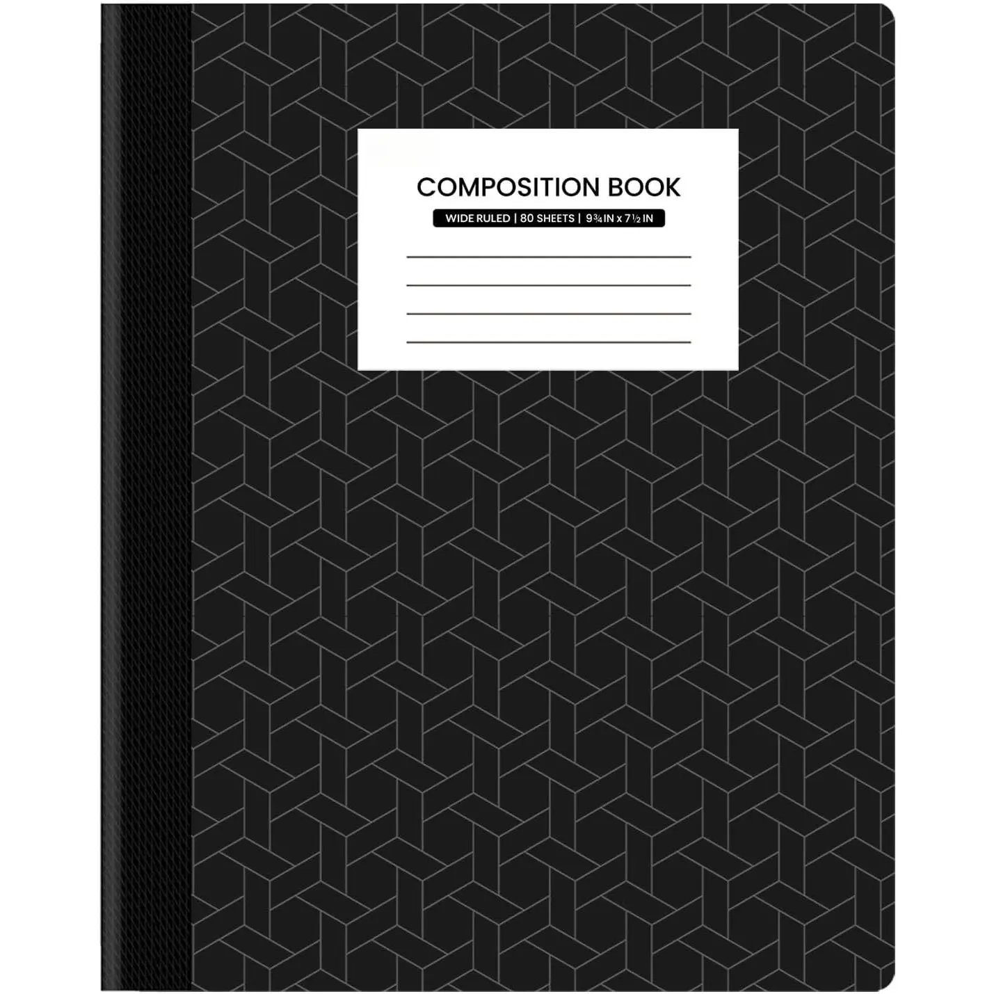 Composition Notebook, Wide Ruled Paper,  School Supplies for College Students & K-12, 9-3/4" x 7-1/2", 80 Sheets/160 Pages, Black