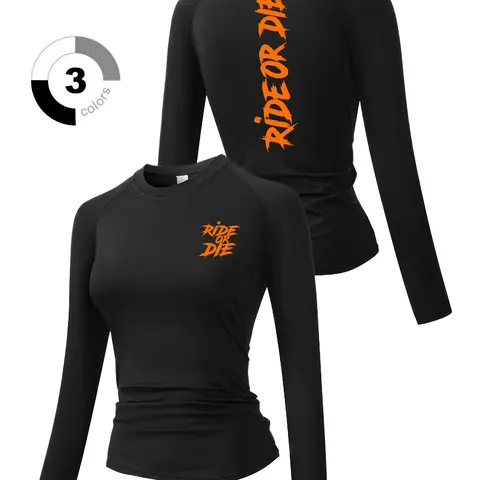 Women's Graphic Long Sleeve Sporty Top, Athletic Fitness Top, Workout Tops, Round Neck Quick-Dry Breathable Stretch Yoga Running Training Shirt for Spring & Fall