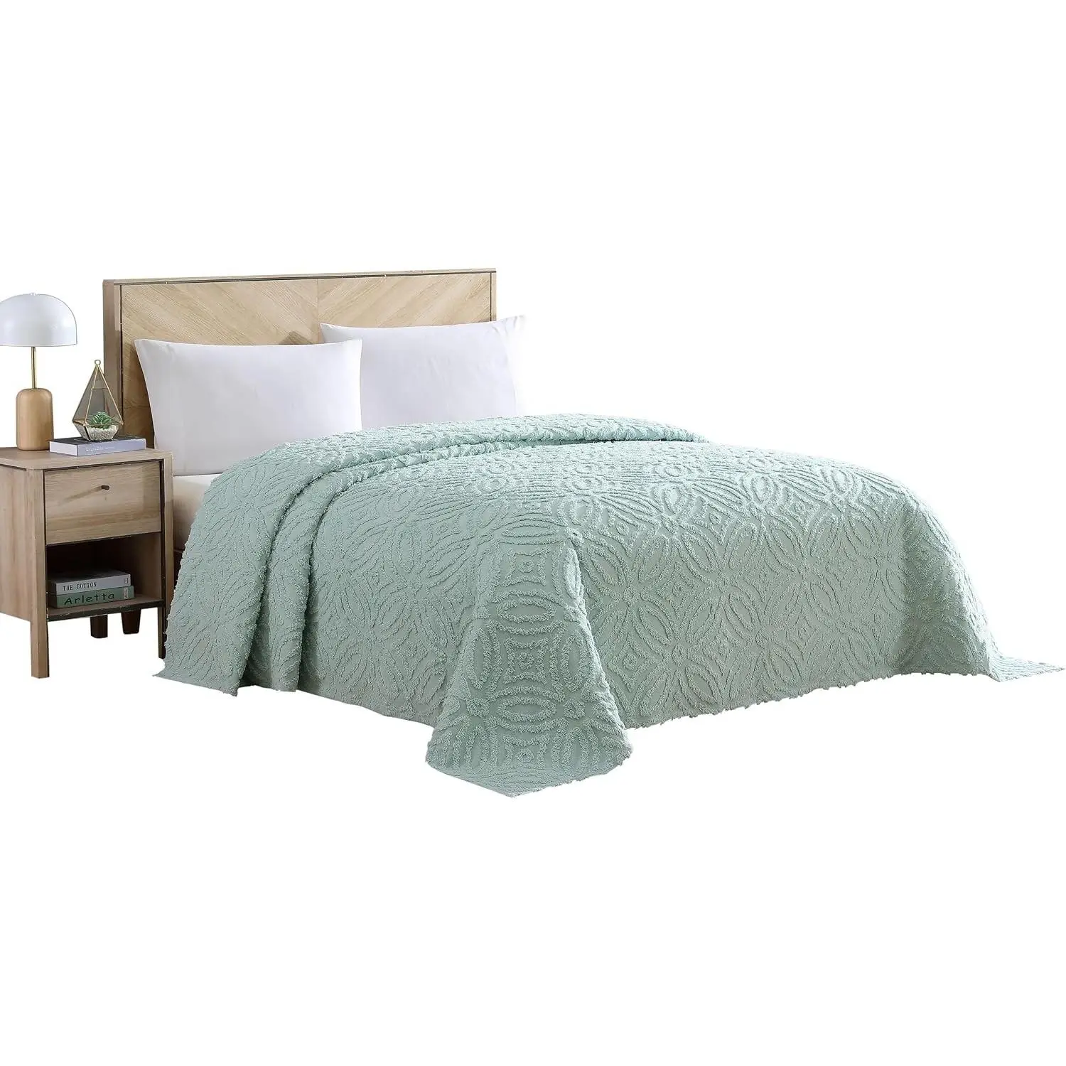 Wedding Ring King Cotton Chenille Bedspread - Single, Blue Tufted, Lightweight, Cozy Plush 100% Cotton Bedspread with Traditional Wedding Ring Pattern