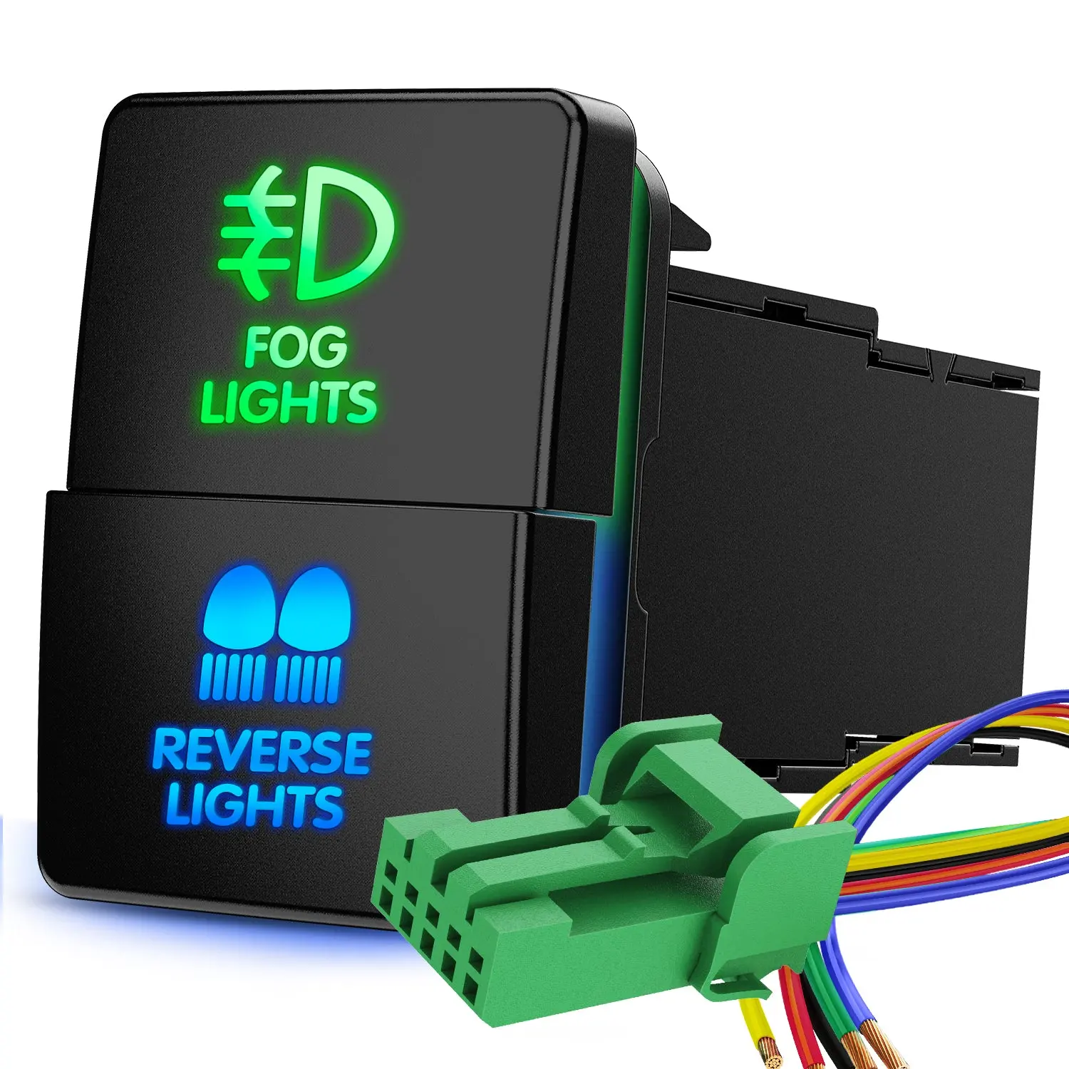 Nilight 12V Dual Control Lamp Switch Replacement - 3A Blue LED Illuminated, 1.28x0.87in Connector Wire Kit, OEM Fit for Fog & Rev, Reverse Lights, Toyota (Sequoia, Highlander, Tacoma, Tundra, 4Runner, RAV4, Yaris)