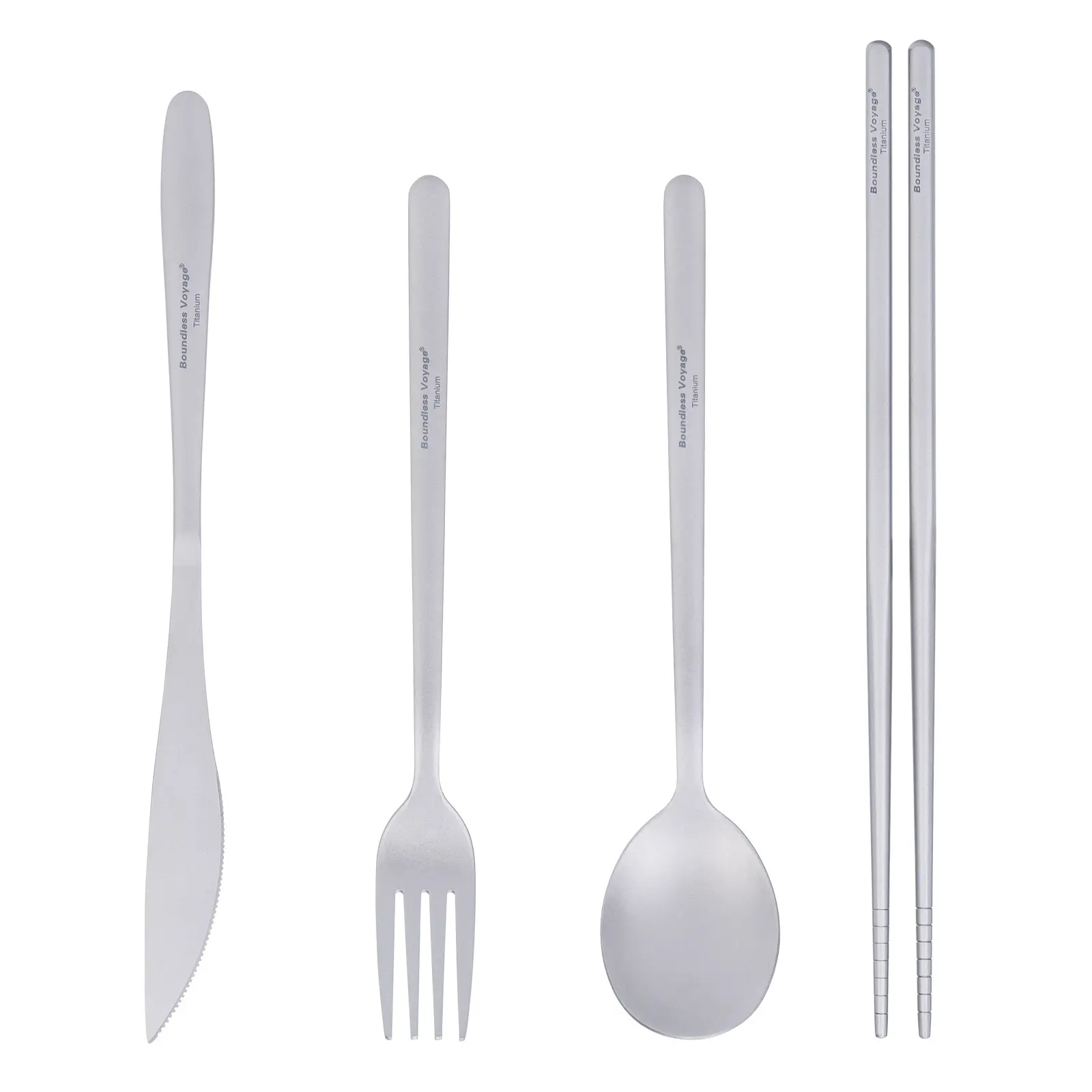 Boundless Voyage Titanium Spoon Fork Knife Square Chopsticks Set, Korean Style Dining Kit, Outdoor Ultra-Light Portable Cutlery with Storage Bag, Travel Utensils