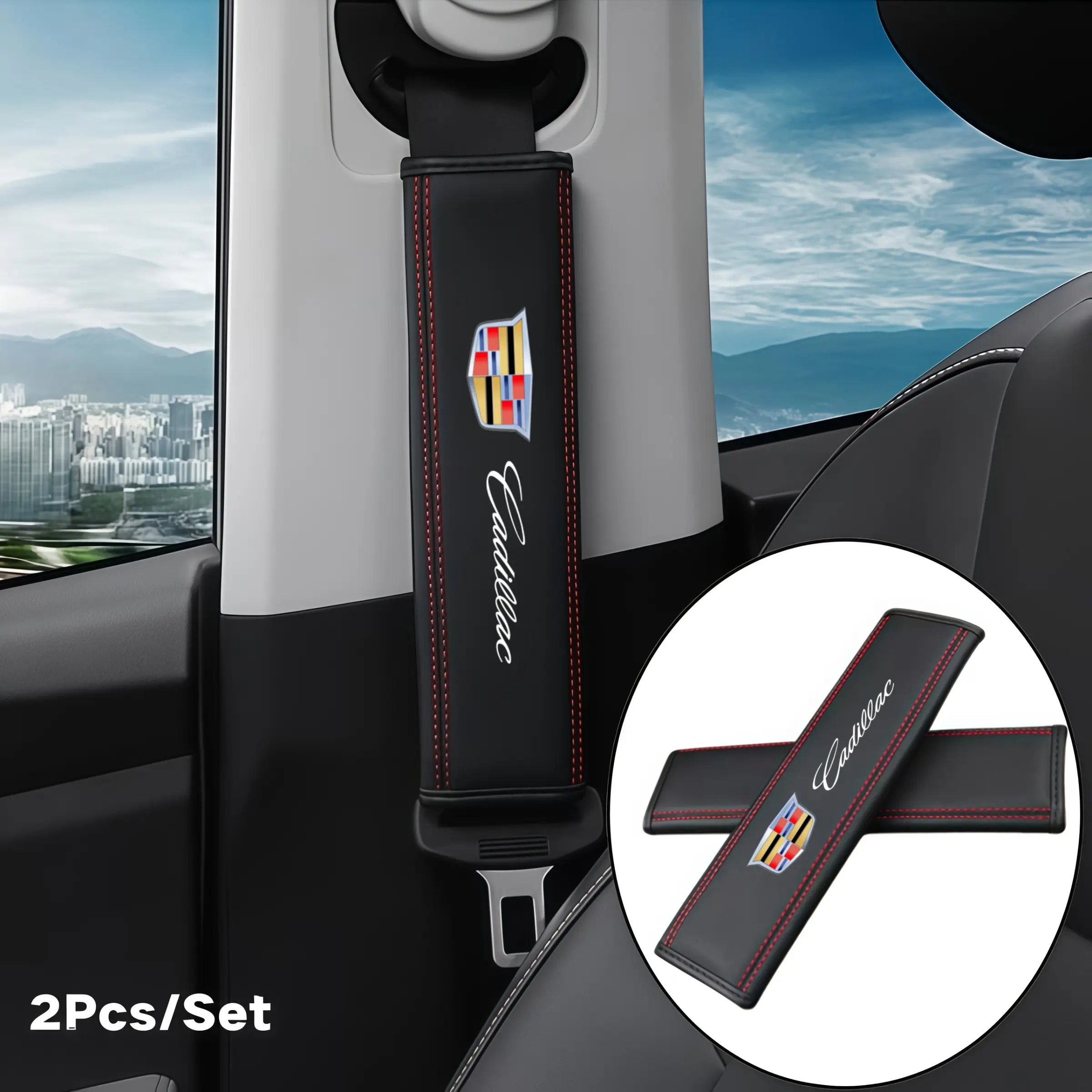 2pcs Car Leather Seatbelt Shoulder Protector, Neck Support Breathable Soft Comfort, Universal Fit for Cadillac Models, Auto Accessories, Auto Accessories Interior