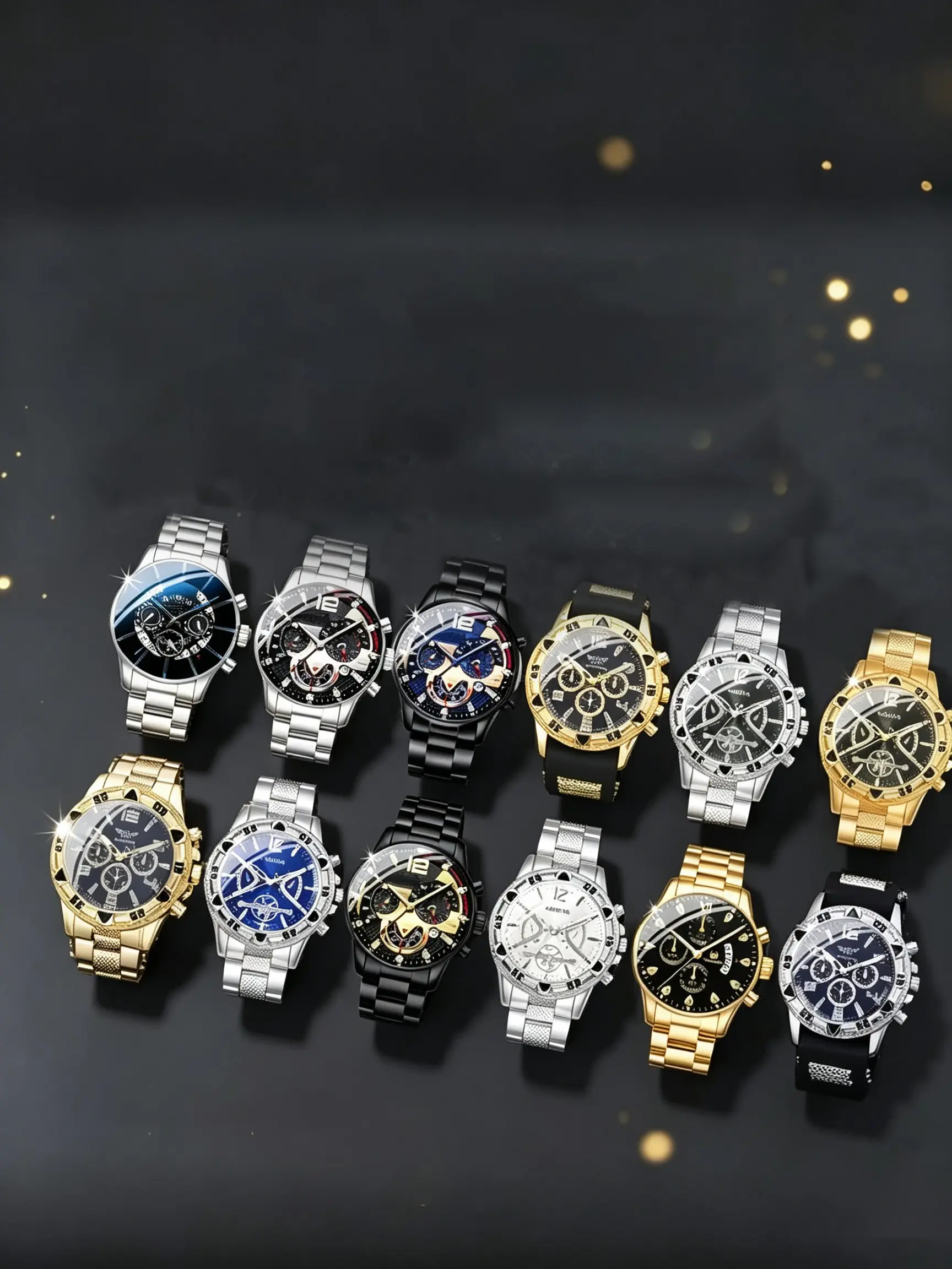 12pcs Men's Fashion Business Sports Analog Quartz Watch Set, Quartz Analog Watches, Perfect for Business Meetings and Casual Activities, Ideal Gift for Holidays