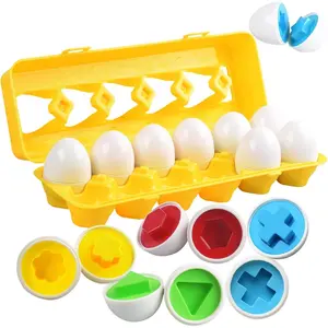 Matching Eggs Toys Color & Shape Recognition, Easter Eggs Toys for Baby Easter Travel Bingo Game, Sensory Early Learning Fine Motor Skills for Year Old Kids Christmas Stocking Stuffers(Yellow)