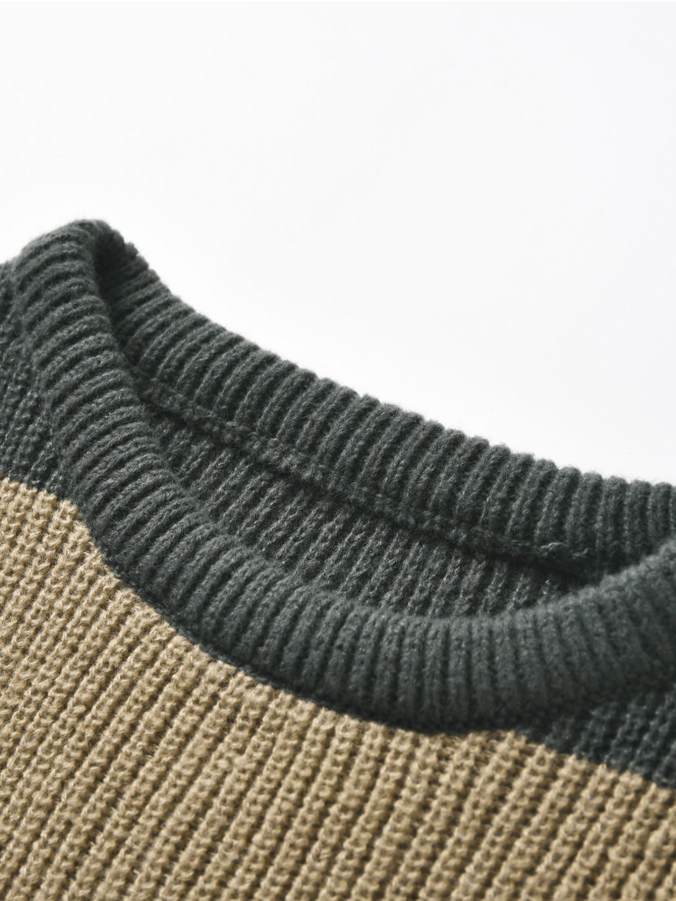 Men's Striped Print Round Neck Knitted Sweater, Casual Regular Fit Long Sleeve Jumper for Fall & Winter, Men's Knit Pullover for Daily Wear, Going Out Outfit