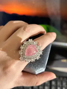 Women's Adjustable Teardrop Zircon Ring, Open Band with Gift Box, Sparkly Halo Cz Design, Comfort Fit Free Size Jewelry for Her