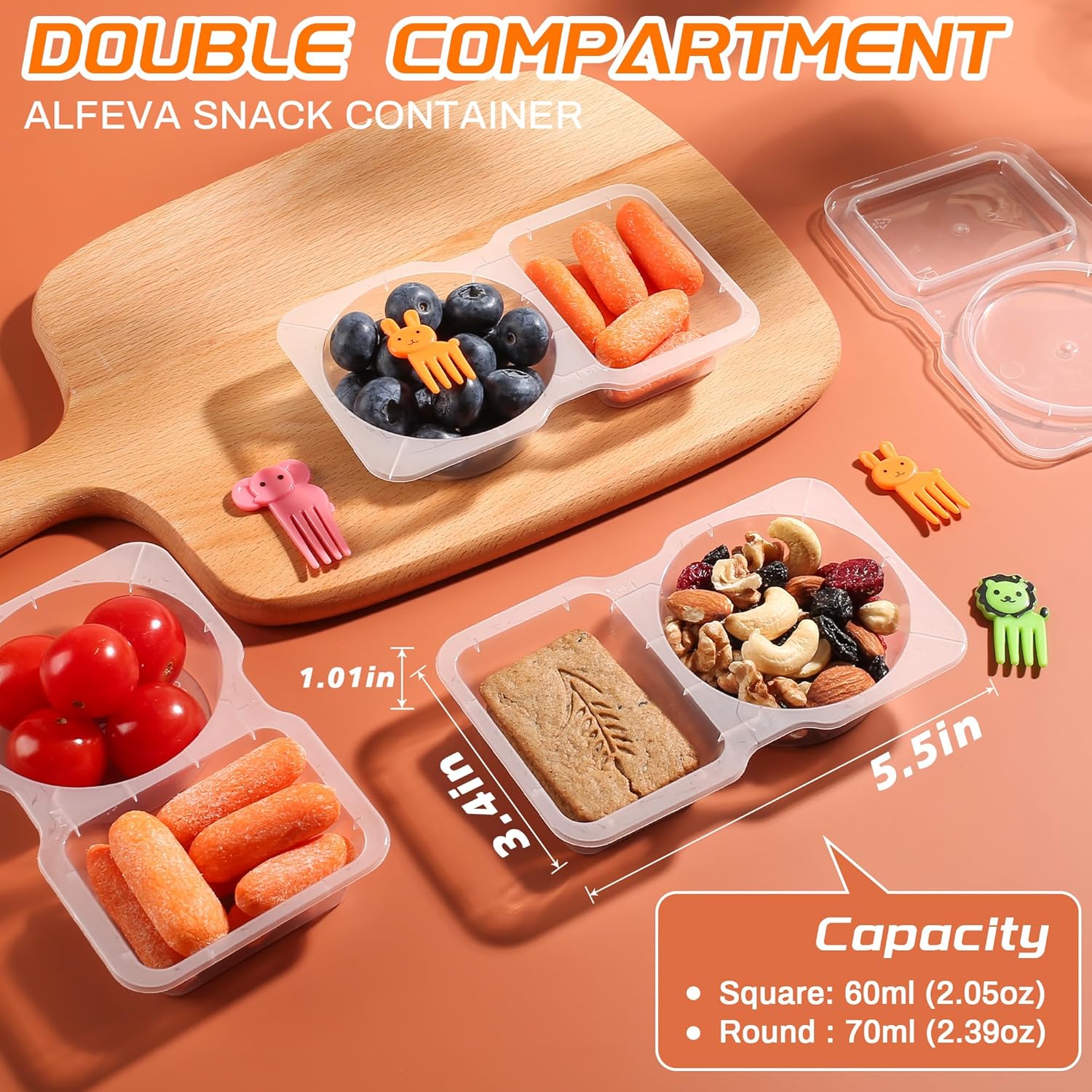20PCS 40PCS Double Compartment Snack Containers Reusable Lids Snackle Box for Travel Camping Work Daily Use