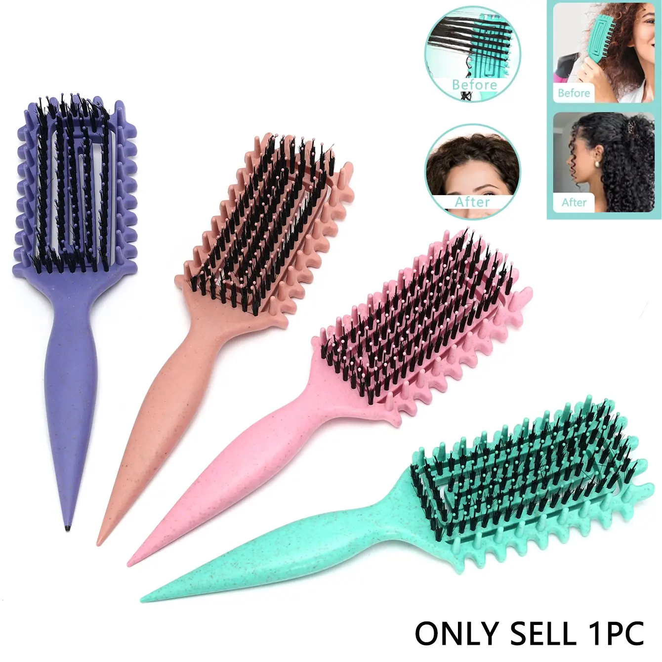 1PC Curly Hair Brush Styling Curl Defining Brush for Women Edge Define Lift Curling Brush for Curly Hair Effortlessly Defined Curls and Reduces Frizz Anti Tangle Brush Detangler Brush Detangling Brush for Curly Hair Hairbrush