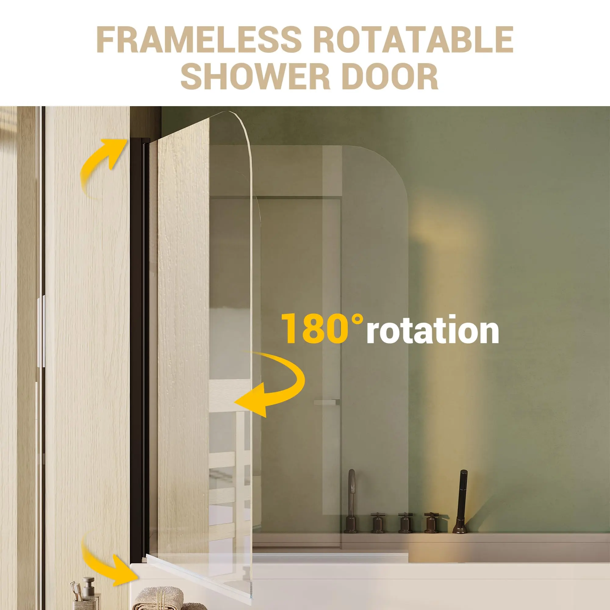 Garvee Bathtub Shower Door 56-60W×59H Folding Glass Door with Matte Black Frame, Hinged Tempered Glass Panel for Tub Installation, Ideal for Small Bathroom Use