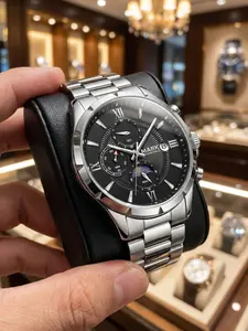 Mark Fairwhale Men's Quartz Watch, Waterproof Multifunctional Three Eyes Six Hands, Moon Phase Calendar, Fashionable Personality, Fw-5064