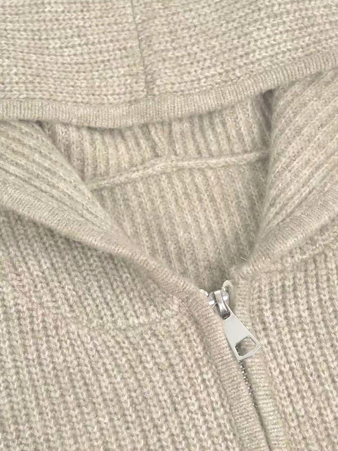 Women's Solid-Color Zip-Up Hooded Cardigan, Casual Fit Long Sleeve Knitwear for Fall & Winter, Ladies' Fashion Sweater for Daily Wear