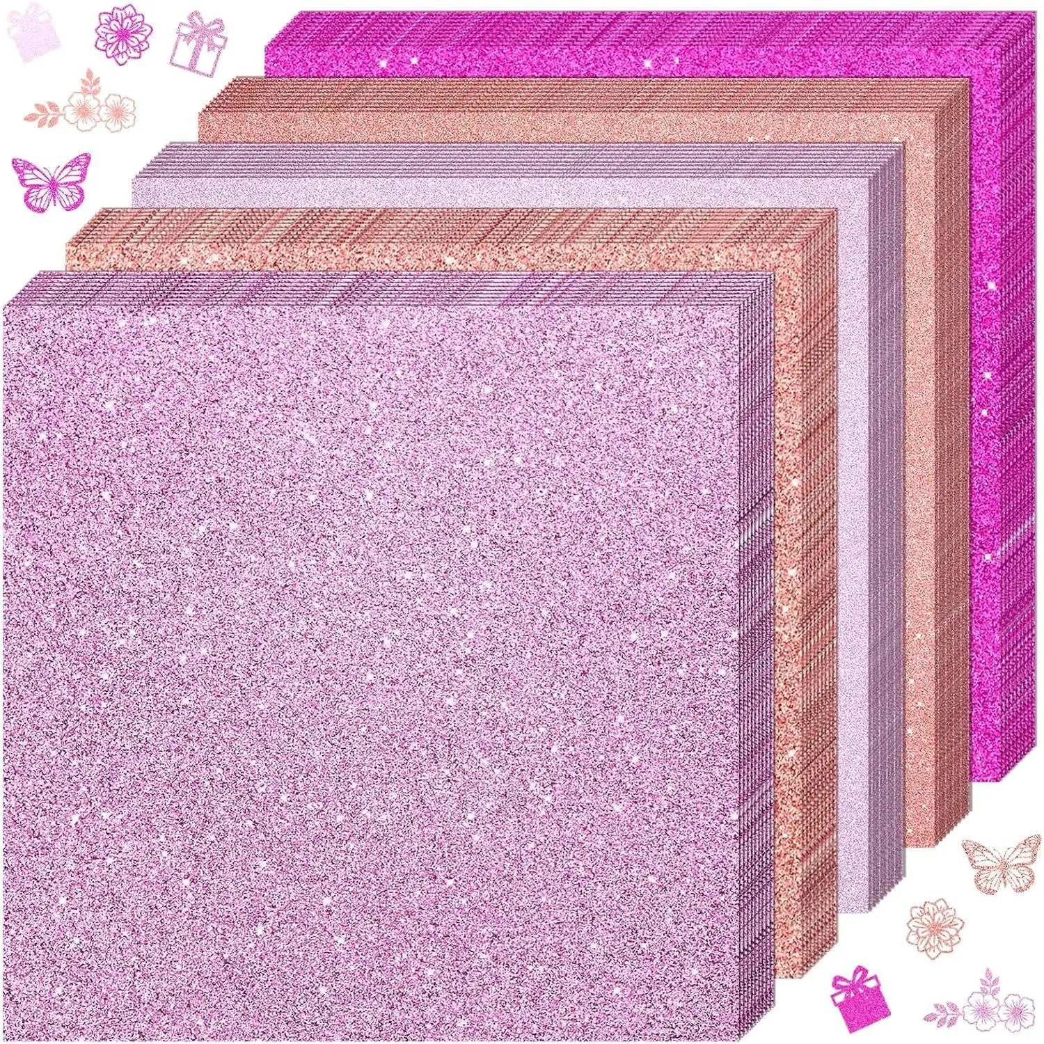 50 count 12" x 12" Rose  Glitter Cardstock Paper | No-shed Card Stock Paper, 250 Gsm(92 Lb) Heavyweight Cardstock, Glitter for Crafts Sparkly, for Card Making DIY Art Projects