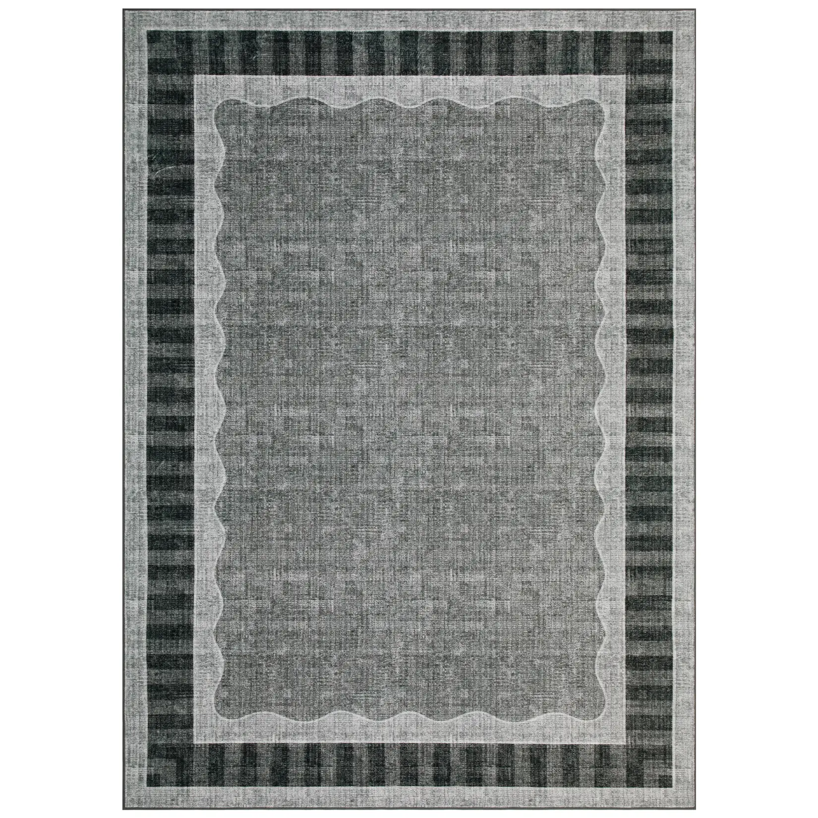 5x7 Scalloped Washable Area Rug, Soft Low Pile Non-Slip Accent Mat, Solid Floral Print Indoor Carpet for Living Room, Bedroom & Home Office