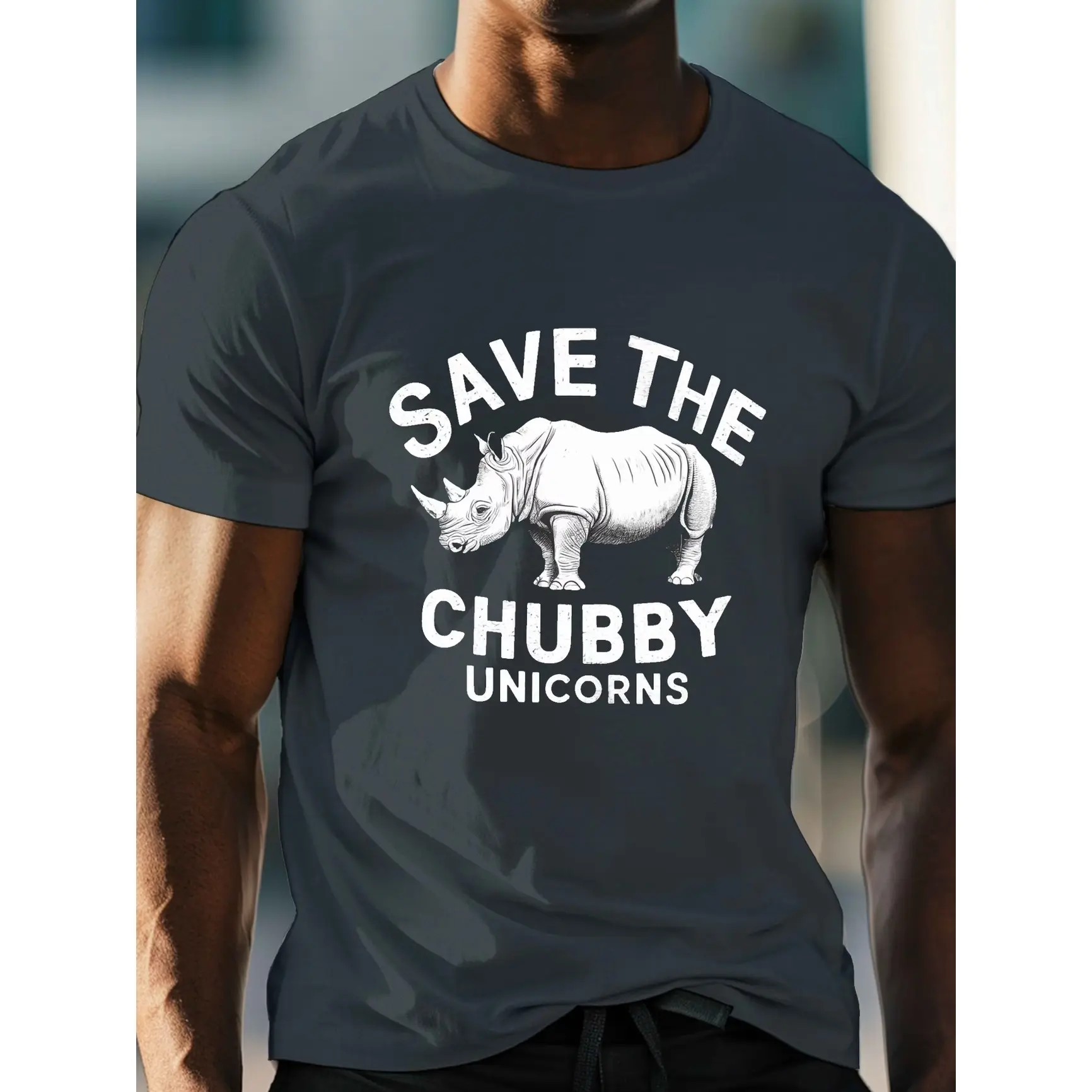 Rhino Chubby Unicorn Cute Vintage Graphic Soft Cotton T-Shirt, Sweet Casual Daily Outfit, Lovely Holiday Valentine Gift For Animal Lovers, Girlfriend & Family Members