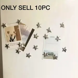 10 Cute Silver Color Star Shape Magnetic Decorative Refrigerator Magnets for Decorating Fridge, Magnetic Item, Perfect for Kitchen and Office Organization, Creative Star Pattern Decor, Home Decor, Decoration