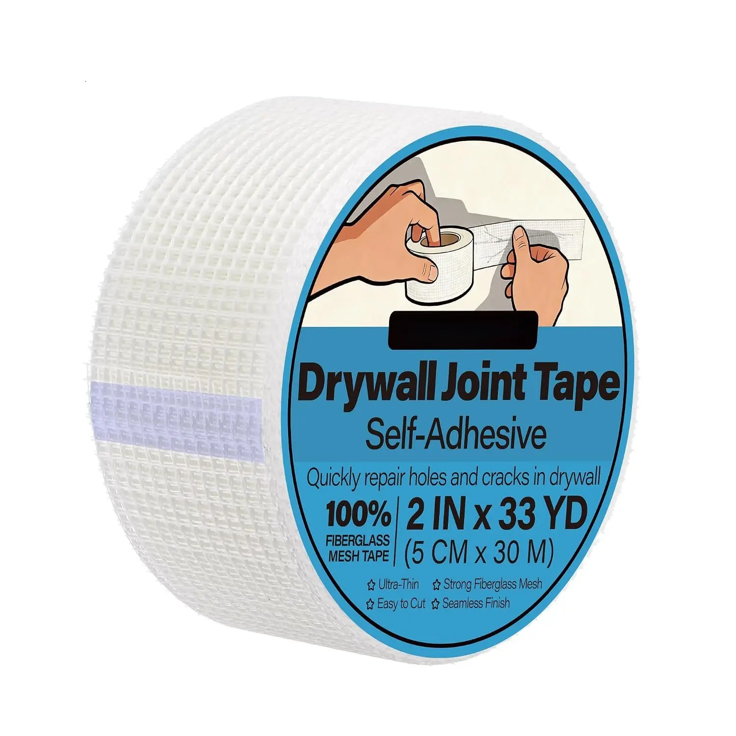 Drywall Joint Tape, Self-Adhesive Fiberglass Mesh Tape for Wall Repair, 2 Inch x 33 Yd