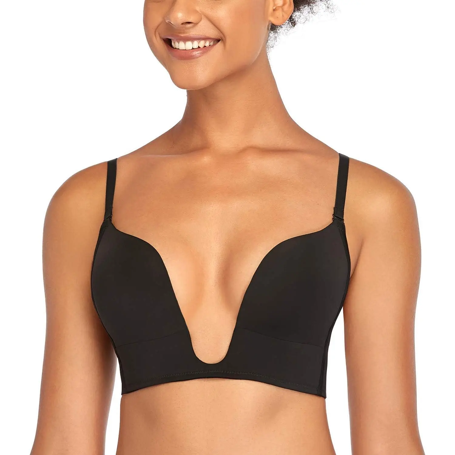 Women’s Deep U Plunge Wireless Bra, Low Cut Seamless Push Up Padded Everyday Bra
