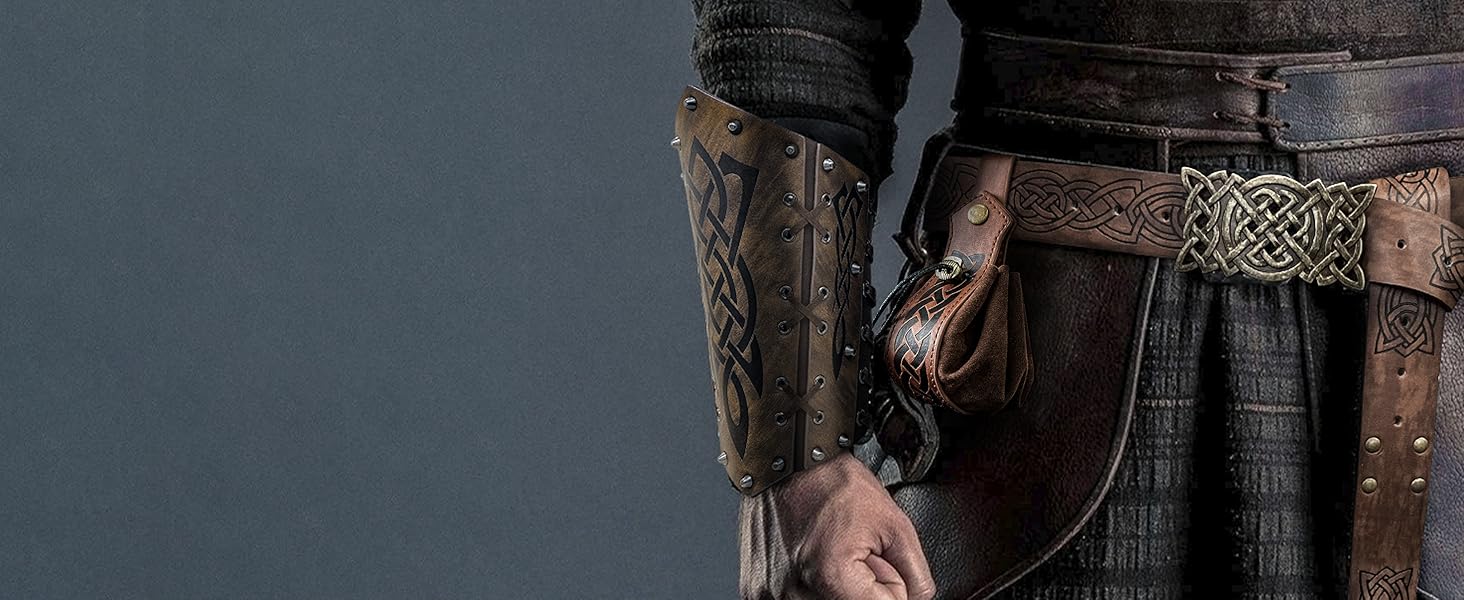 Vintage Medieval Faux Leather Drawstring Pouch, Middle Ages Portable Coin Purse, Rivets Belt Pouch Dice Bag For LARP Ren Faire (Brown A)