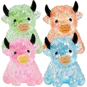Glitter Crystal Highland Cow Squishy Squeeze Toy, Slow Rebound Sensory Stress Ball Fidget Toy for Kids Adults, Anxiety Relief Desk Decor, Fun Party Favor Classroom Prize, Random Color