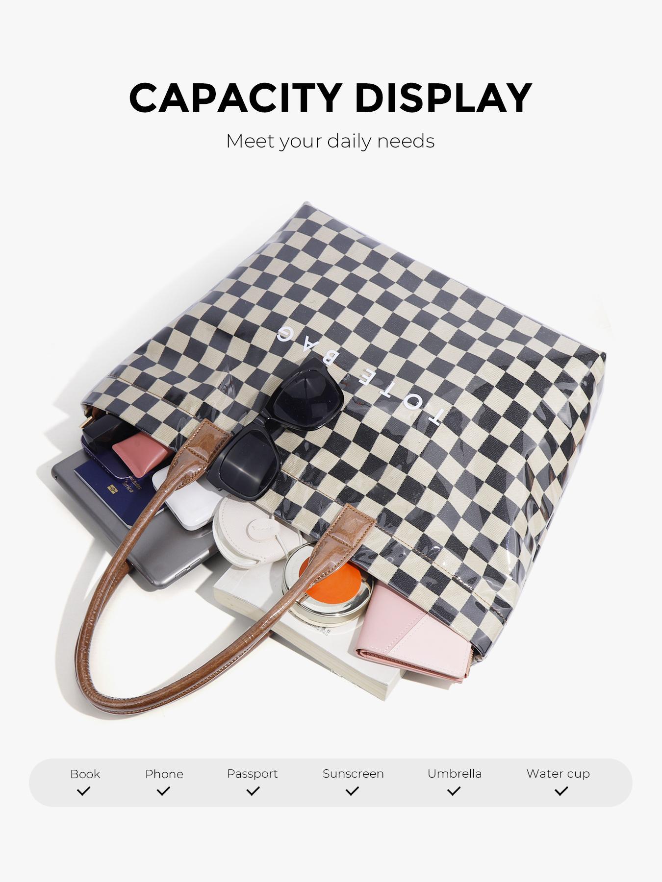 Checkerboard Pattern Stylish Tote Bag, Casual Versatile Handheld Bag, Minimalist Transparent Commute Large Capacity Bag for Women