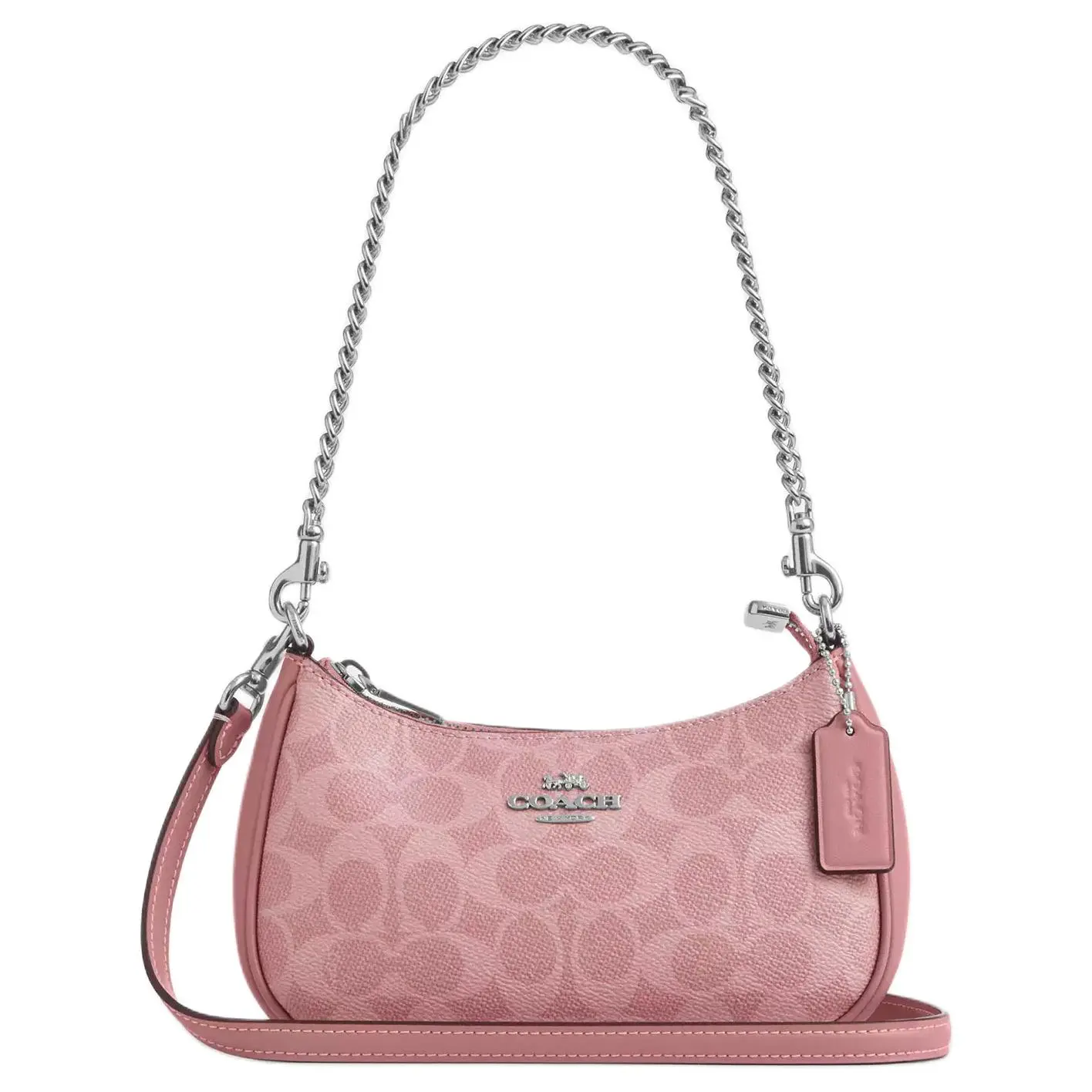 COACH Teri 19 Mini Crossbody Bag for Women – Classic Monogram Coated Canvas with Silver-Tone Hardware, Pink