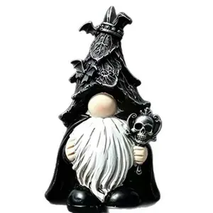 New cross-border resin gnome ornament with black skull scepter, creative home decoration item