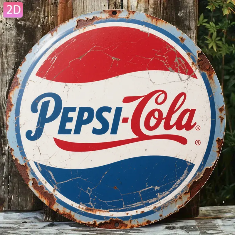 2D Flat - 1pc Vintage Pepsi-Cola Aluminum Wall Sticker | Suitable for Garden, Kitchen, Bar, Room, Bedroom, Outdoor, Road, Garage, Club, Cafe, Restaurant, Festivals, Art Wall Decor, 7.87x7.87 Inches, Halloween Christmas Decorations