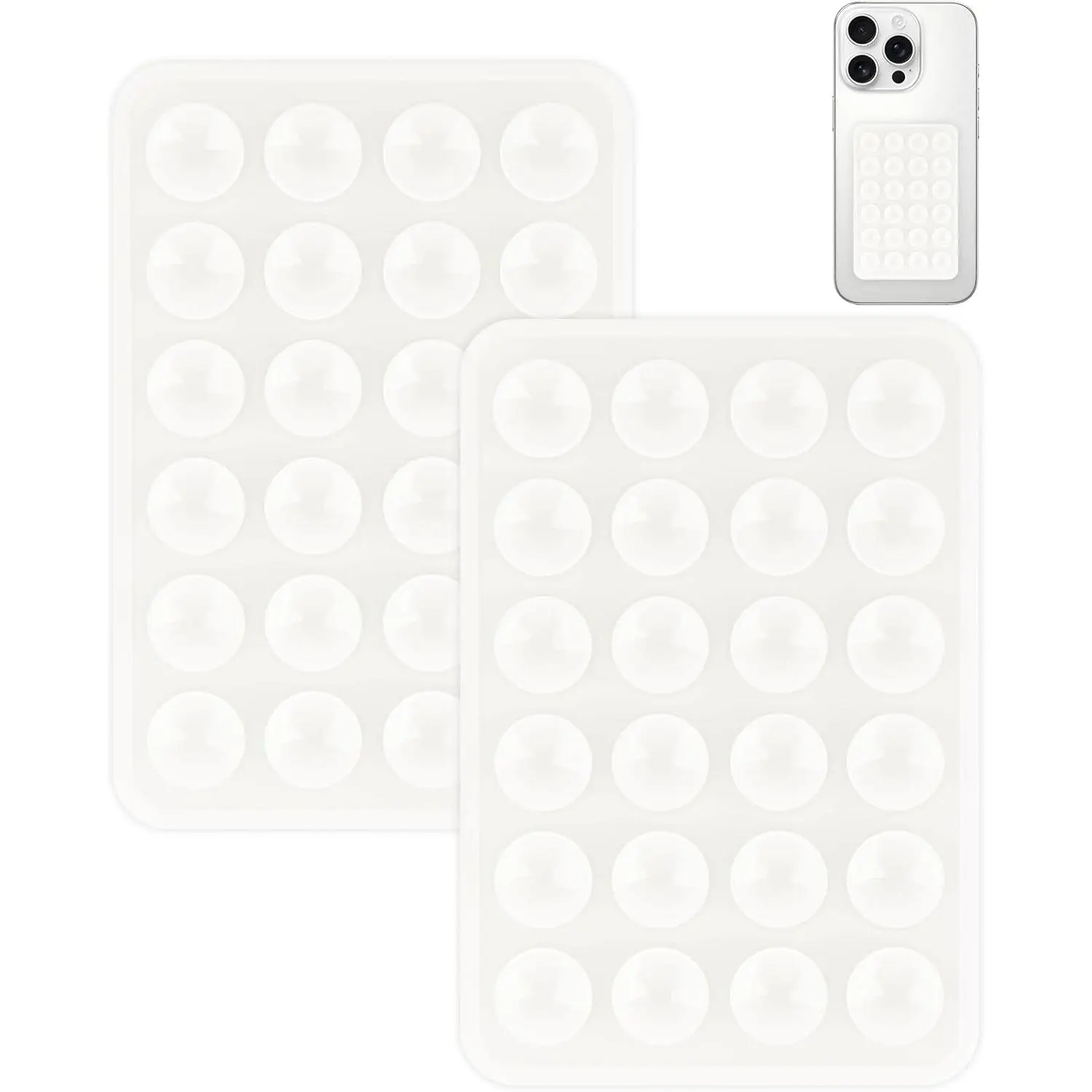 2-Pack Silicone Suction Smartphone Holders, Sticky Adhesive Non-Slip Cellphone Mount, Bathroom-Ready Tile Wall Mount Home Organizer Accessory for Hands-Free Selfies, Videos (White), Accessories