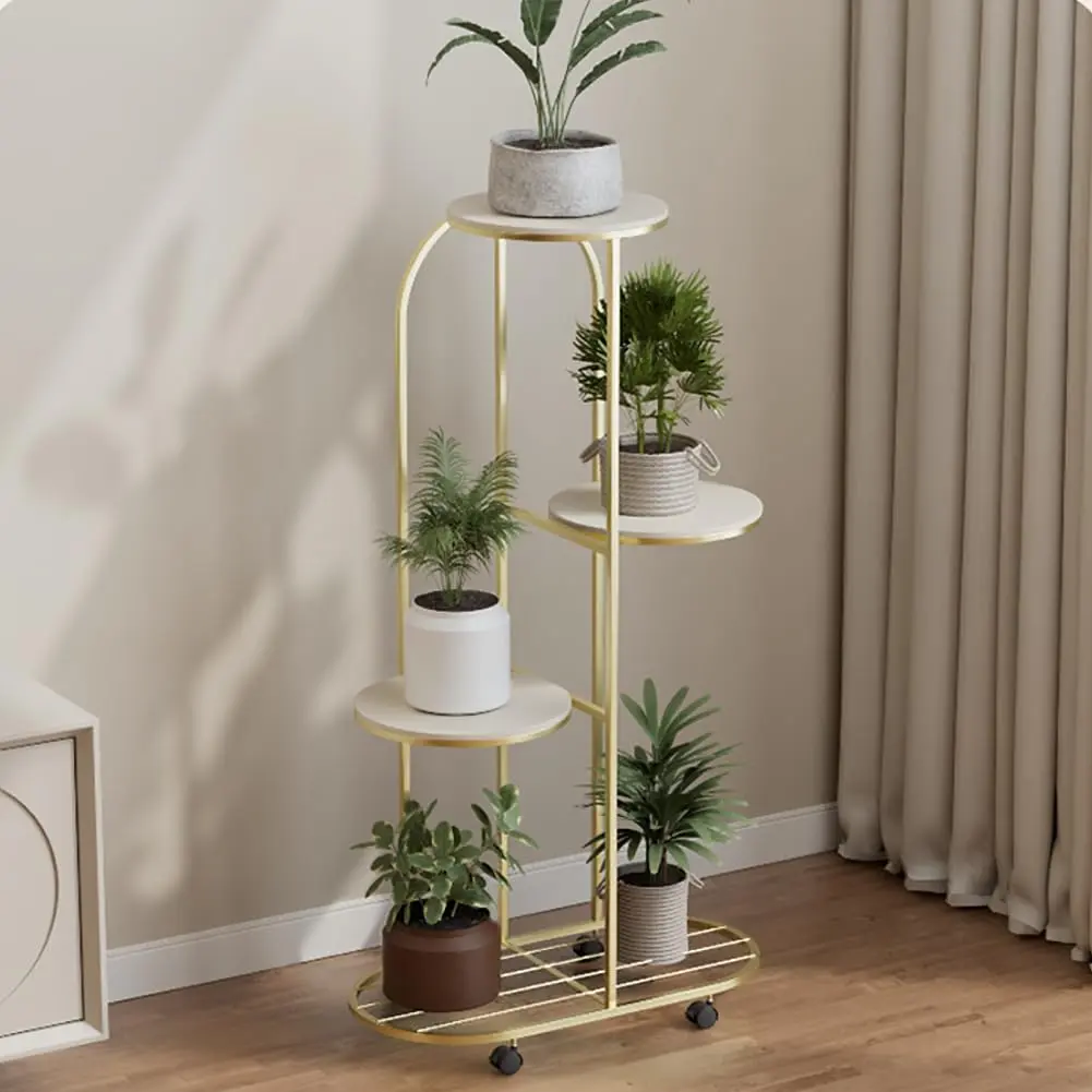 Garvee Sturdy 5-Tier Metal Plant Shelf with Wheels – Multi-Layer Indoor Plant Stand – Tall Tiered Flower Holder for Living Room, Balcony, Garden – Space-Saving Display Rack – Champagne Gold