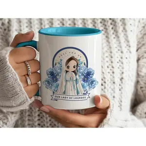Our Lady of Lourdes Gift for Kids Ceramic Mug, Roman Catholic Gift, Blessed Virgin Mary Confirmation Religious Gift - 2 Tone Ceramig Mug