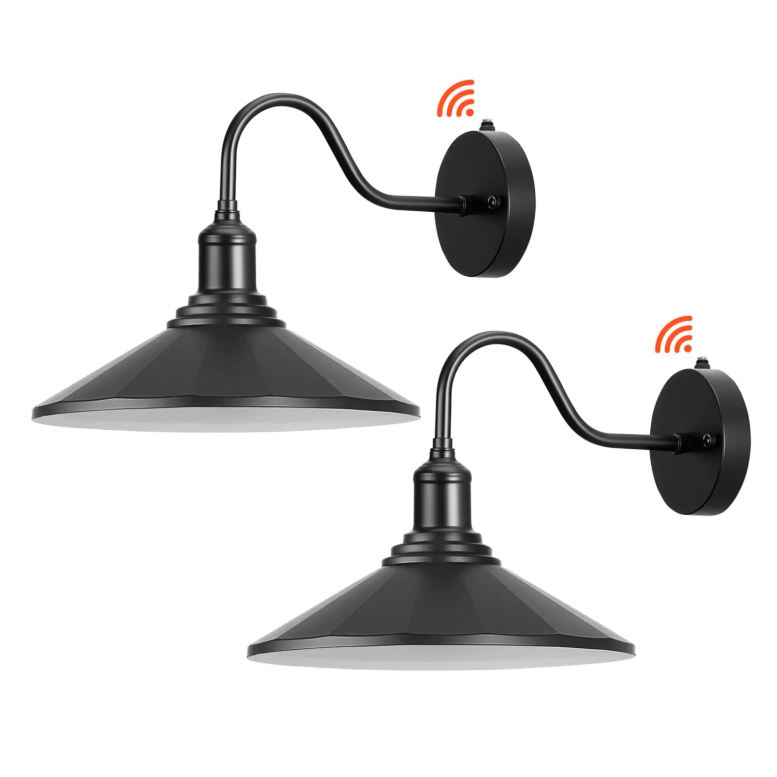VEVOR 2-Pack Black Outdoor Barn Gooseneck Light Fixtures, 11.5 in Diameter Dusk-to-Dawn Exterior Wall Sconces, Anti-Rust E26 Bulb Compatible for Porch, Garage, Two Lights